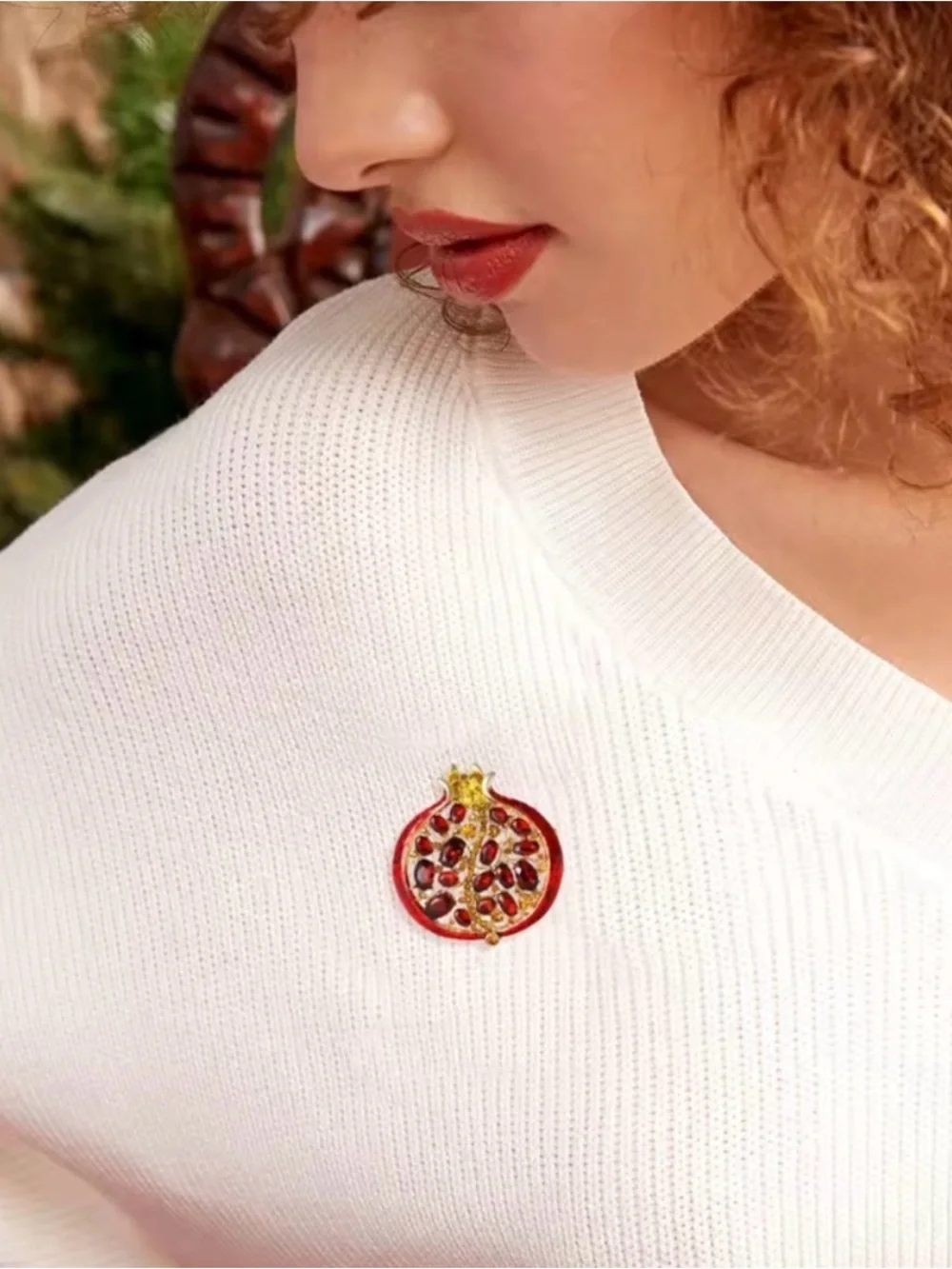 Gold and Red Pomegranate Pendant Brooch Pin